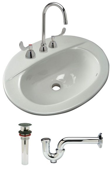 Drop In Mount, 3 Hole, Dual Handle, White, Lavatory Sink