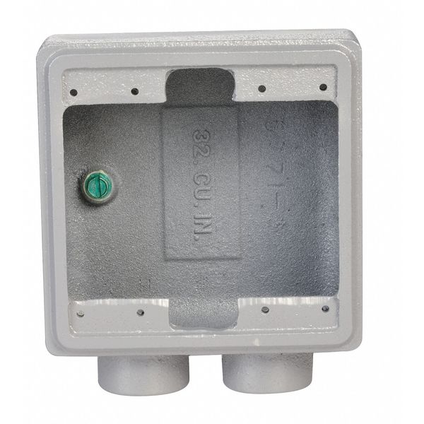 Weatherproof Box, 2Gang, 1 in Hub, 32cu. in
