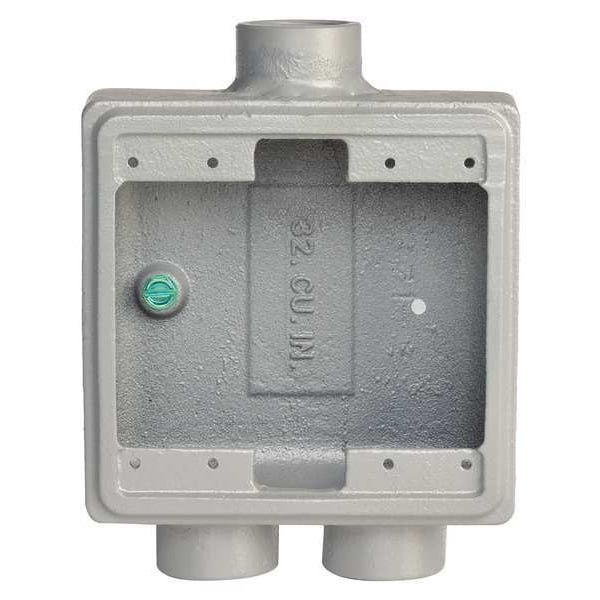 Weatherproof Box, 2Gang, 1/2-3/4 Hub, Iron