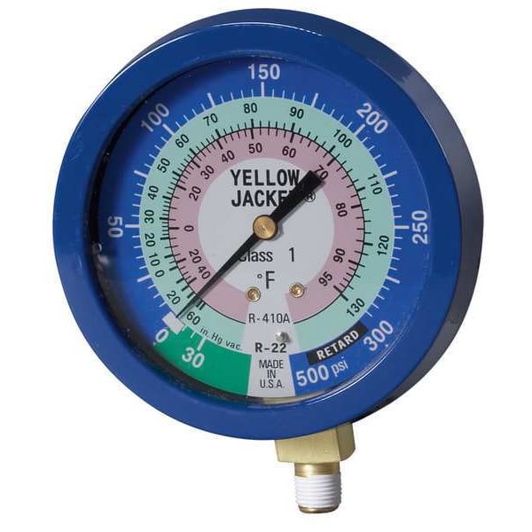 Gauge, 3 1/8In Dia, Low Side, Blue, 350 psi