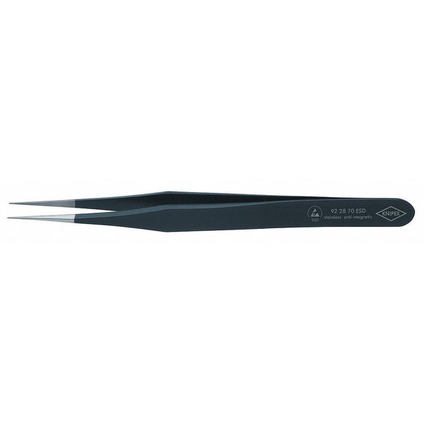 Tweezers, ESD, Straight, 4-1/4 In, SS, Black