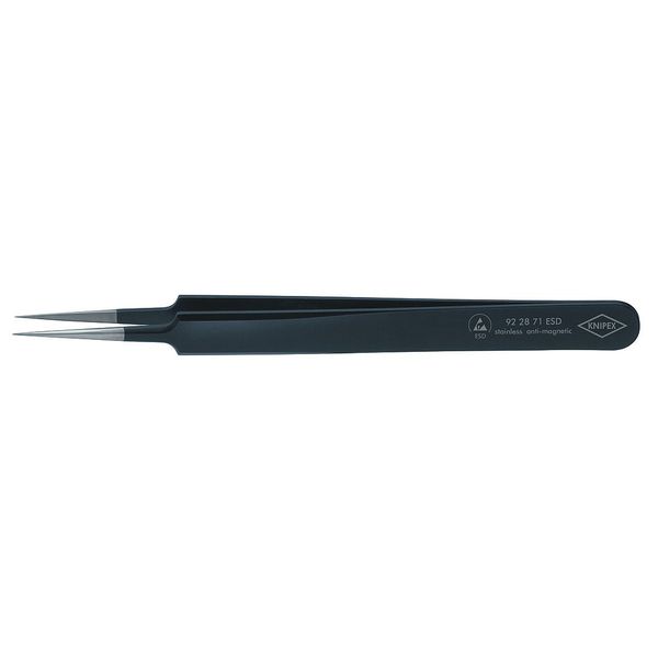 Tweezers, ESD, Needle, 4-1/4 In, SS, Black