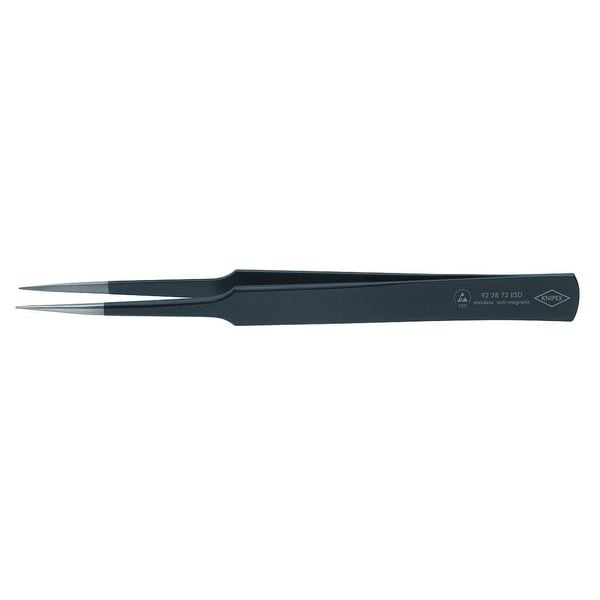 Tweezers, ESD, Straight, 5-1/4 In, SS, Black