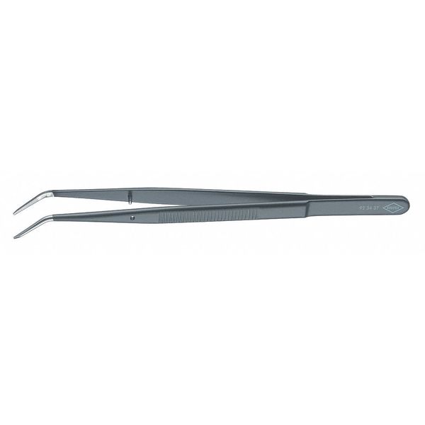 Tweezers, DowelPin, Bent, Serrated, 6 In, Blk
