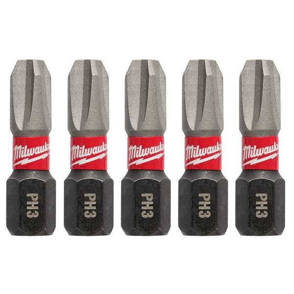 SHOCKWAVE 1 in Phillips #3 Impact Duty Power Bit, 5-Piece Pack