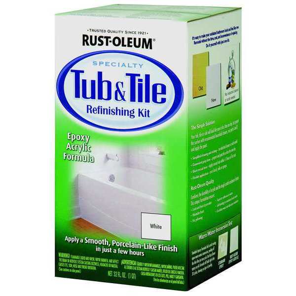 Tub and Tile Refinishing Kit, White, Glossy, 1 qt, 70 to 110 sq ft/gal