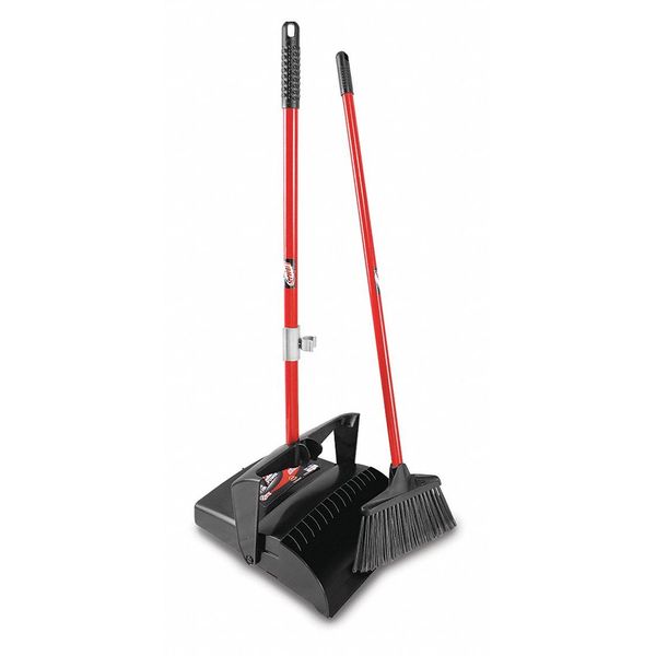 Lobby Broom and Dust Pan, 10 in Sweep Face, 38 in Handle, 3/4 in Dia, Black