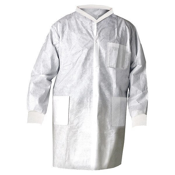 LabCoat, Knit Cuffs, Collar, WHT, XL, PK25