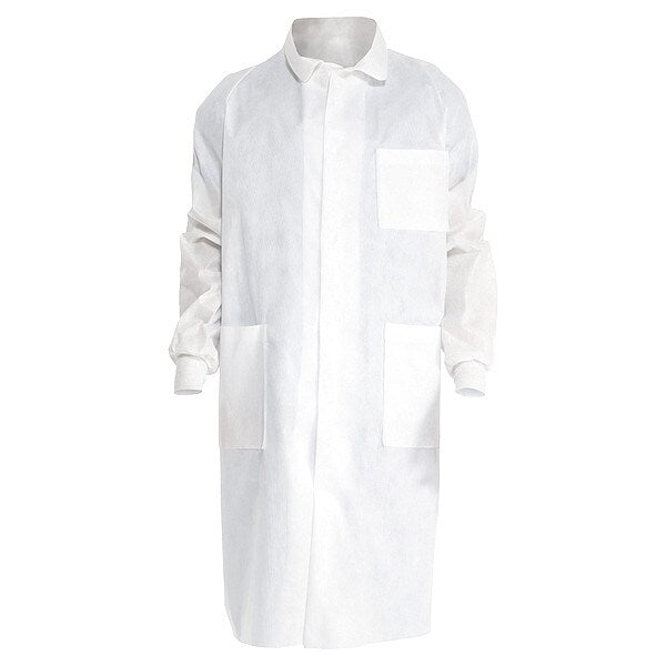 LabCoat, Knit Cuff, Back Vent, WHT, SM, PK25