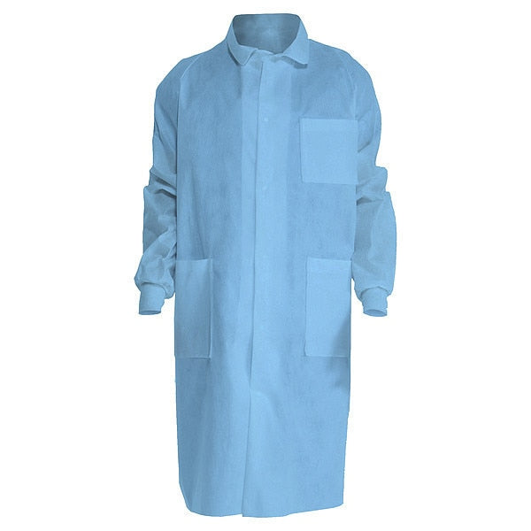 Lab Coat, Knit Cuf, Back Vent, Blue, MD, PK25