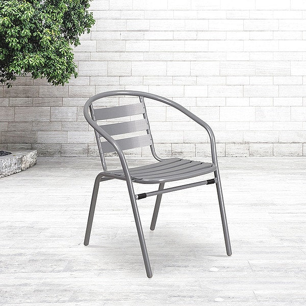 Lila 4 Pack Silver Metal Restaurant Stack Chair with Aluminum Slats