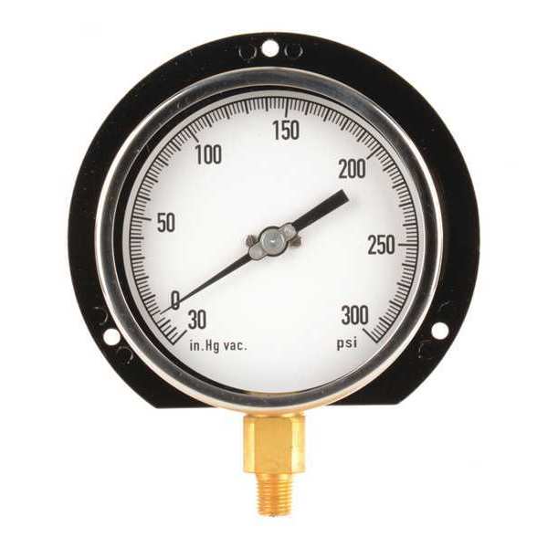 Compound Gauge, -30 to 0 to 300 in Hg/psi, 1/4 in MNPT, Aluminum, Black