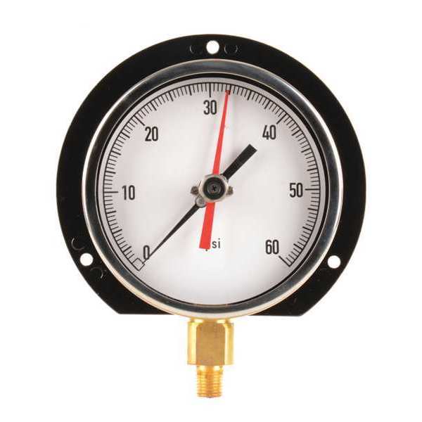 Pressure Gauge, 0 to 60 psi, 1/4 in MNPT, Aluminum, Black