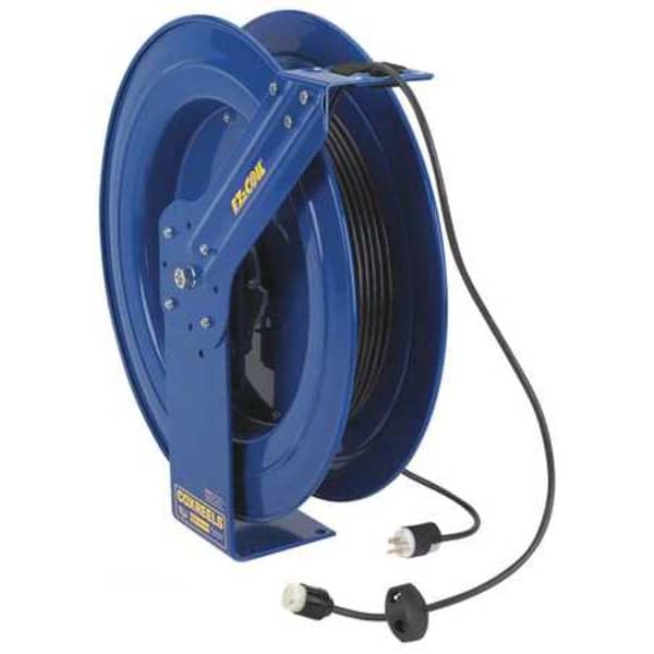 Cord Reel, 100 ft, 12/3, SJO, Blue, 120VAC