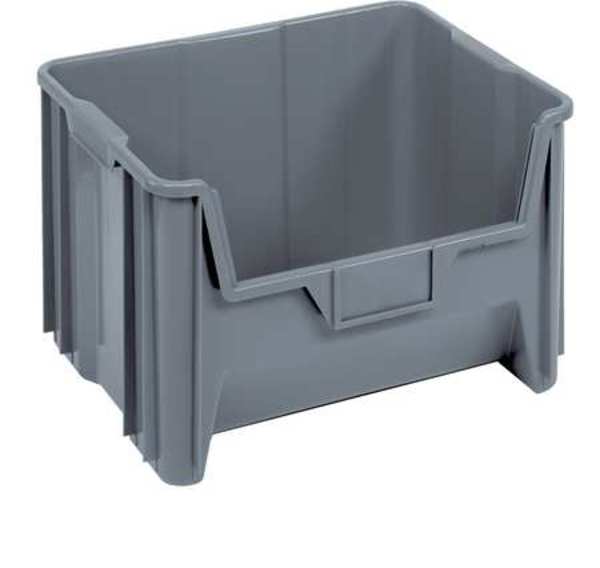 Storage Bin, Gray, Polyethylene, 15 1/4 in L x 19 7/8 in W x 12 1/2 in H, 100 lb Load Capacity