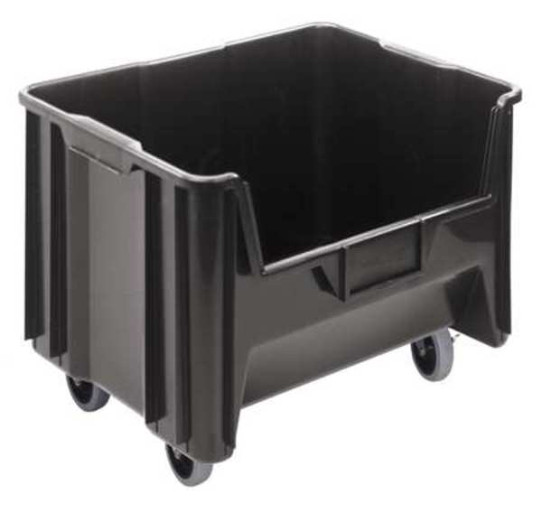 Mobile Storage Bin, Black, Polyethylene, 15 1/4 in L x 19 7/8 in W x 12 1/2 in H