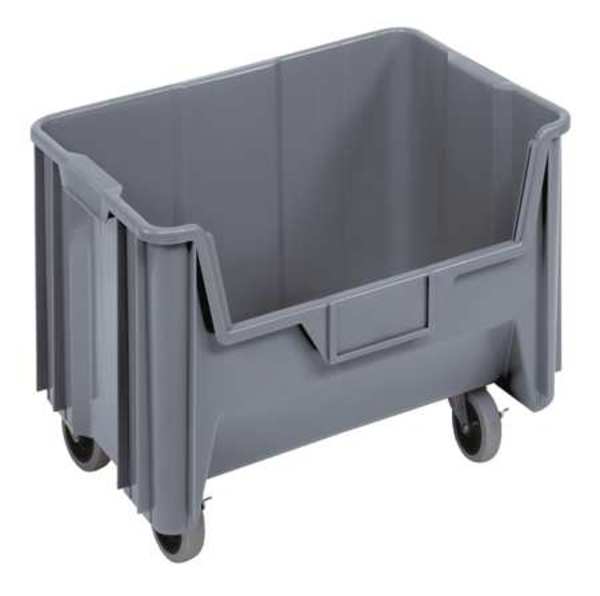Mobile Storage Bin, Gray, Polyethylene, 15 1/4 in L x 19 7/8 in W x 12 1/2 in H