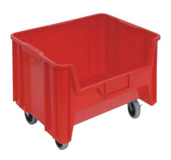 Mobile Storage Bin, Red, Polyethylene, 15 1/4 in L x 19 7/8 in W x 12 1/2 in H