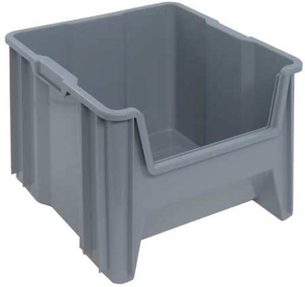 Storage Bin, Gray, Polyethylene, 17 1/2 in L x 16 1/2 in W x 12 1/2 in H, 100 lb Load Capacity