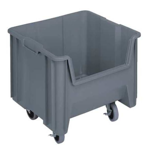 Mobile Storage Bin, Gray, Polyethylene, 17 1/2 in L x 16 1/2 in W x 12 1/2 in H