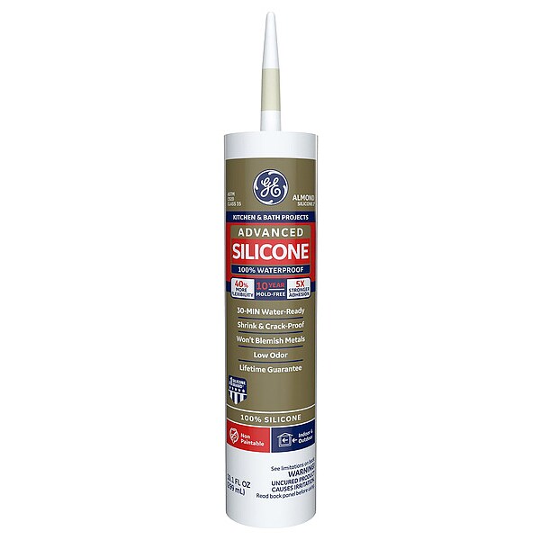 Kitchen & Bath Sealant, 10.1 oz, Cartridge, Almond, Silicone Base