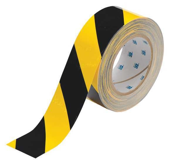 ToughStripe Floor Marking Tape, Gen Purpose, Striped, Black/Yellow, 2 in x 100 ft, 8 mil Thickness