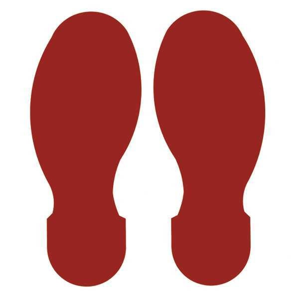 Floor Marking Tape, Foot Shape, Red, PK10