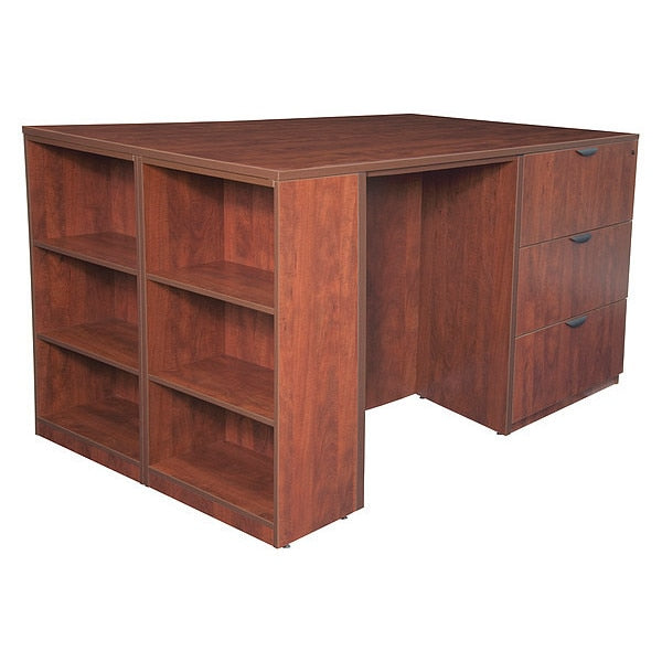 Lateral File/ 3 Desk Quad with Bookcase End, 46