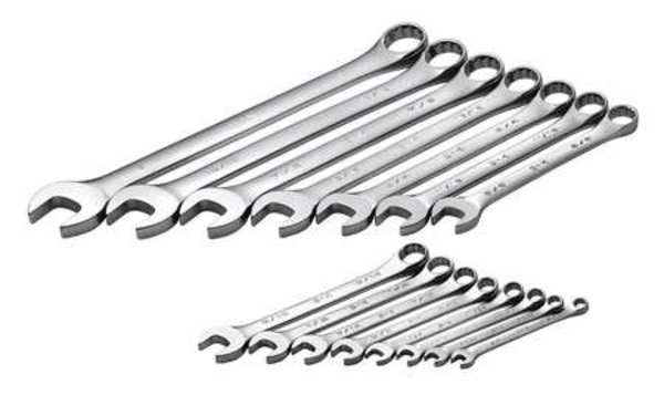 Combo Wrench Set, Polish, 1/4-1 in., 15 Pc