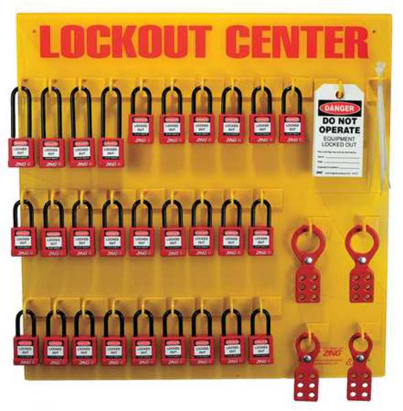 Lockout Station, Filled, 28 Padlocks
