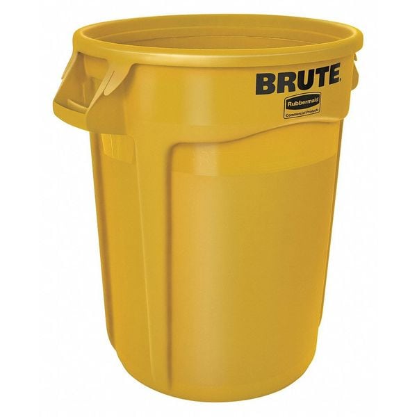 32 gal Round Trash Can, Yellow, 22 in Dia, None, Polyethylene