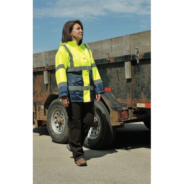 Ladies Jacket, Hi-Vis, Lrg, Yellow/Nvy