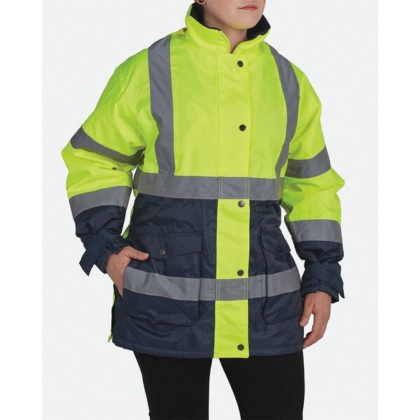 Ladies Jacket, Hi-Vis, Lrg, Yellow/Nvy