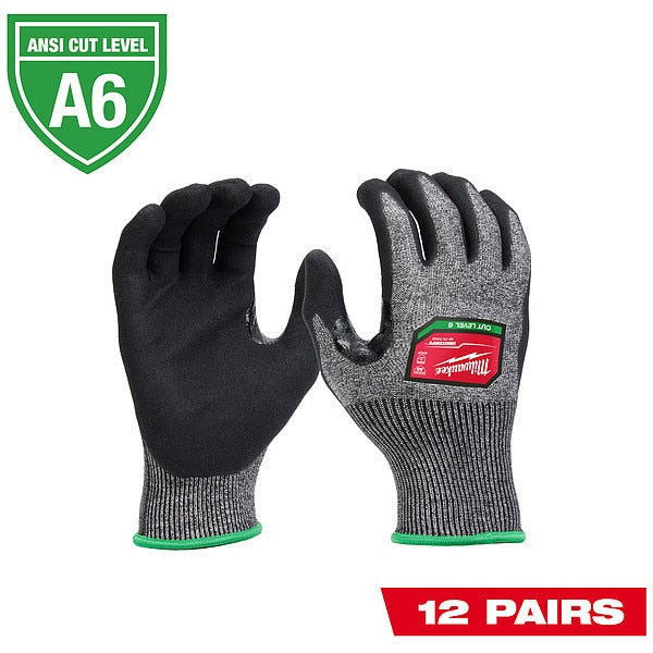 Level 6 Cut Resistant High-Dexterity Nitrile Dipped Gloves - Large (12 pair)
