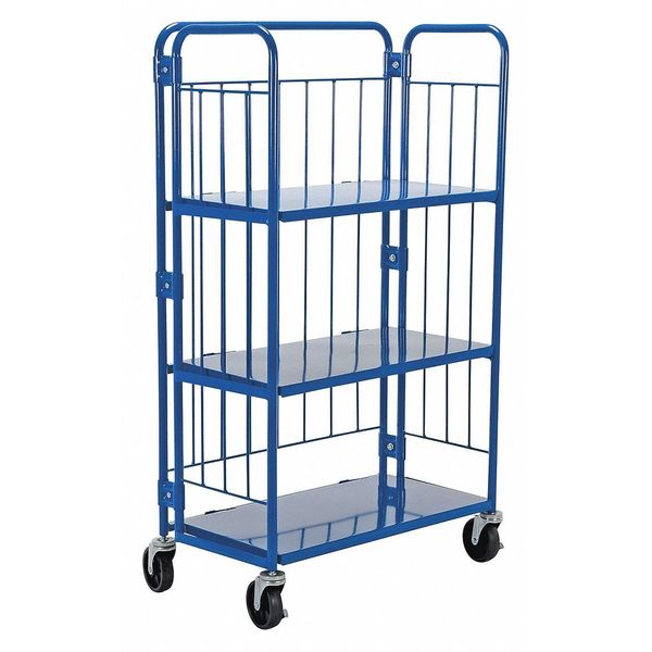 Blue Foldable/Nestable Roller Container 3 Shelf 990 lb 34 x 18 x 59