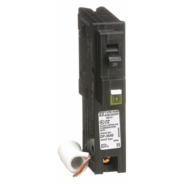 Miniature Circuit Breaker, 20 A, 120V AC, 1 Pole, Plug In Mounting Style, HOM Series