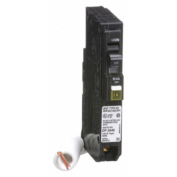 Miniature Circuit Breaker, 20 A, 120/240V AC, 1 Pole, Plug In Mounting Style, QO Series