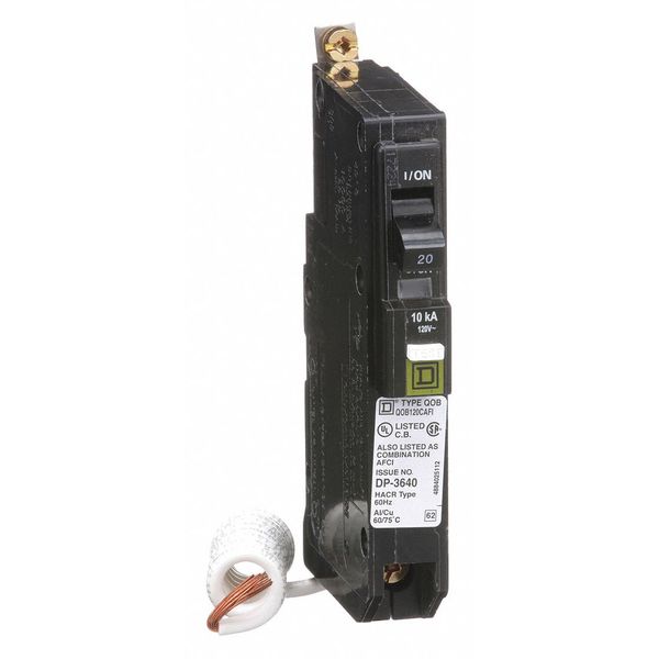 Miniature Circuit Breaker, 20 A, 120/240V AC, 1 Pole, Bolt On Mounting Style, QOB Series