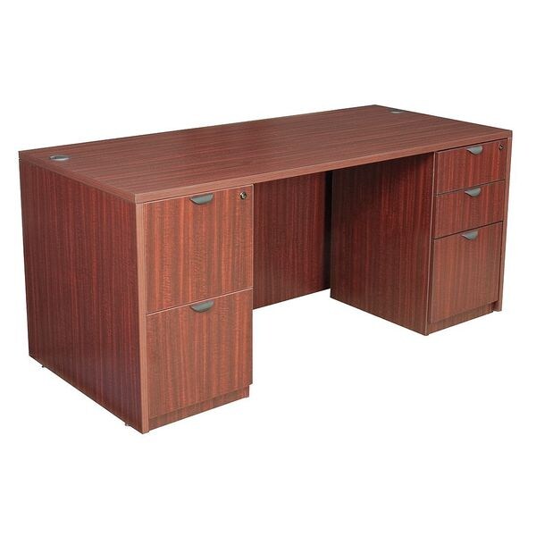 Pedestal Desk, 30D, 66W, 29H, Mahogany, Wood