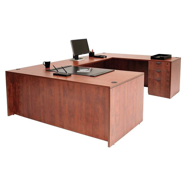 U Shaped Desk, 106D, 71W, 29H, Cherry, Wood