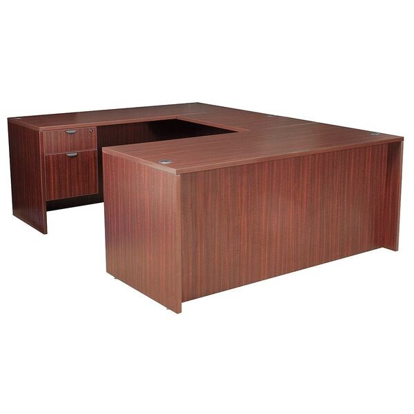 U Shaped Desk, 106D, 71W, 29H, Mahogany, Wood