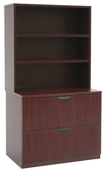 Open Shelves Hutch w/ Lateral File Cabinet, Series Legacy Mahogany