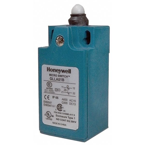 Limit Switch, Plunger, 1NC/1NO, 10A @ 300V AC, Actuator Location: Top