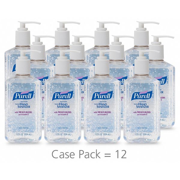 Hand Sanitizer, Gel, 12oz Pump Bottle, PK12