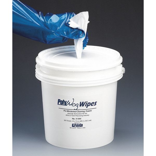 PolyWog Wipes, White, Bucket, Cloth, Impervious Apparel, Tools, and Nonporous Work Surfaces