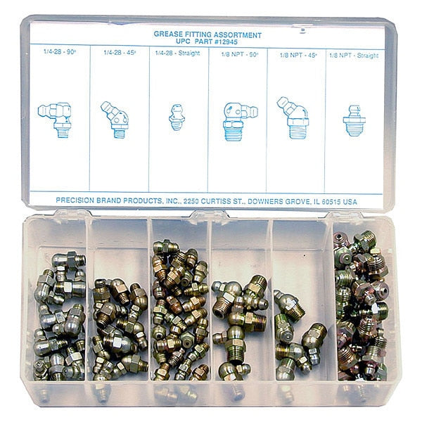 Grease Fitting Kit, Strght, Stl, PK90