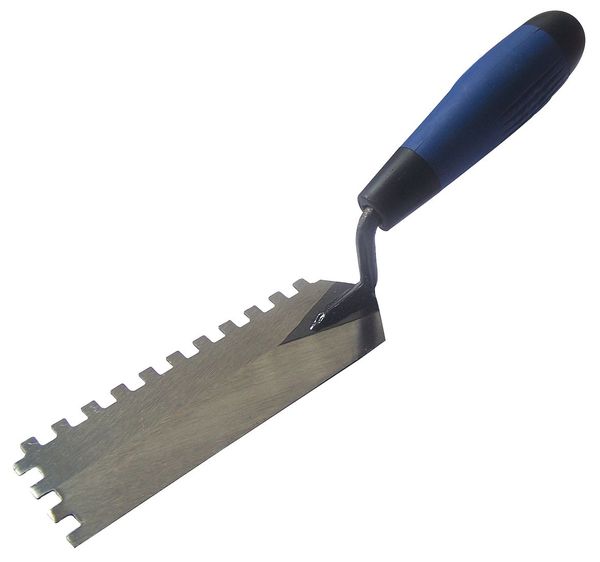 Notched Trowel, 2-Sided, 6x2, Stl, Soft-Grip