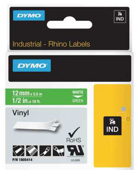 Rhinoâ¢ Label Cartridge, White/Green, 18 ft. L