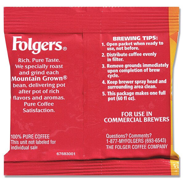 Coffee, Regular, 0.9 Oz, Folgers, PK36