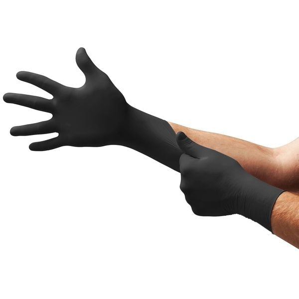 Microflex Onyx Exam Gloves with Textured Fingertips, Nitrile, Powder-Free, Small, Black, 100 Pack